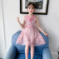 Ladies' Chiffon Floral Dress 2024 Children's Medium-Large Summer Outfit Thin Style Fashionable and Trendy Sleeveless Summer Skirt