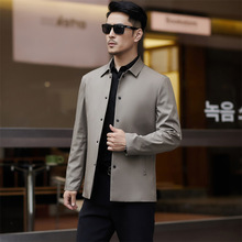 正品男装男士桑蚕丝夹克翻领纯色商务休闲行政领导茄克外套高档货