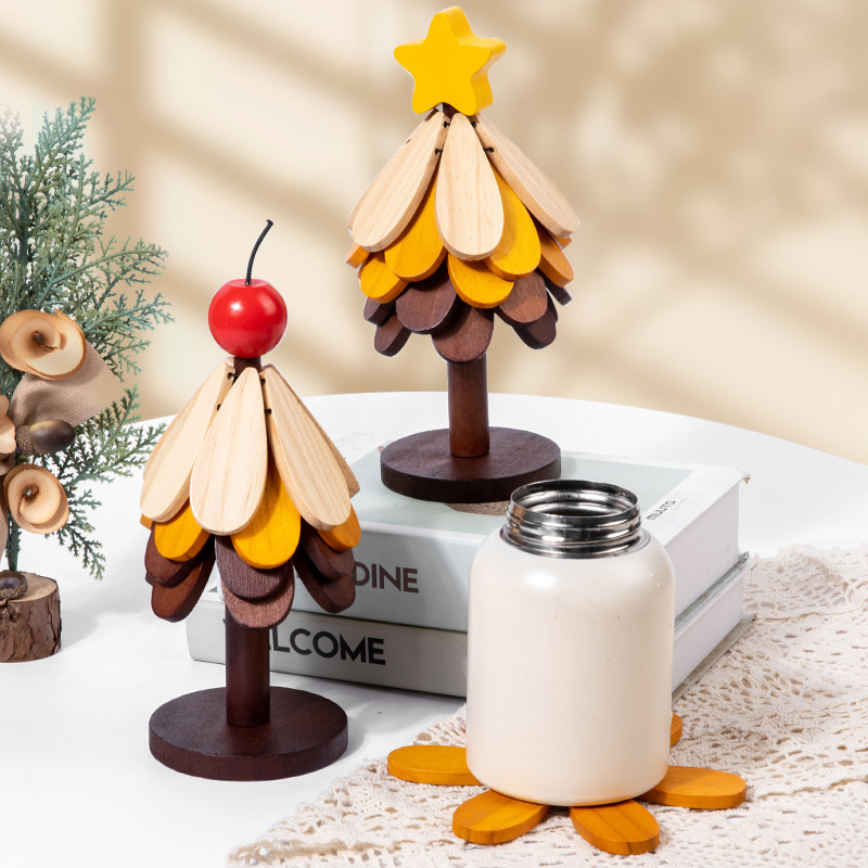 Alta sensación de árbol de Navidad almohadilla de aislamiento térmico decoración de mesa creativa un árbol de madera sólida antifalpa plegable almohadilla de tazas y platos