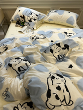 蓝色卡通可爱斑点猫咪四件套全棉纯棉1.5m1.8宿舍被套床单三件套