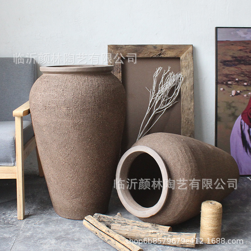 Gran vasija de cerámica de cerámica china gran vasija de cerámica de suelo vintage gran vasija simple vasija de alta vasija paisaje vasija