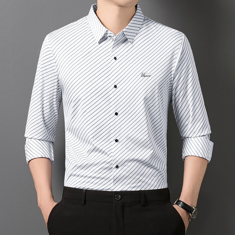 Cross-border light luxury long-sleeve striped men's shirt for spring and autumn, business casual versatile loose-fitting middle-aged men's shirt Cross-border light luxury long-sleeve striped men's shirt for spring and autumn, business casual versatile loose-fitting middle-aged men's shirt