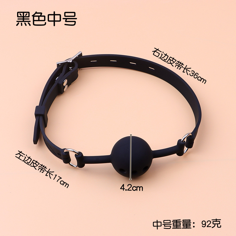 Silicone Ball Gag with Leather Straps, Red Adjustable Mouth Harness for Bondage Training — detail image 12