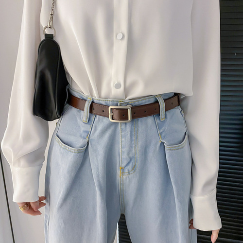 Black small belt women's ins style jeans belt versatile thin trouser belt women's decorative retro women's trendy brown