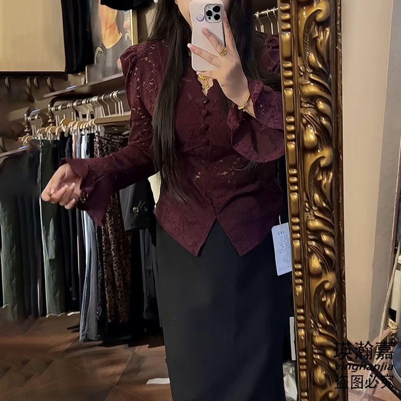 Plus Size Women's Hollow Lace Shirt Women's New Autumn Product Plus Fat Slimming Style Belly-Covering Long-Sleeved Top Plus Size Women's Hollow Lace Shirt Women's New Autumn Product Plus Fat Slimming Style Belly-Covering Long-Sleeved Top