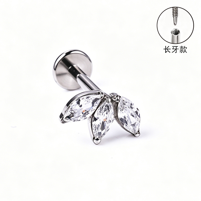F136 Titanium Alloy Long Tooth Style Ear Studs, Finely Carved Ear Bone Studs with Zirconia, Lip Studs, G23 Titanium Body Piercing Jewelry detail image 18