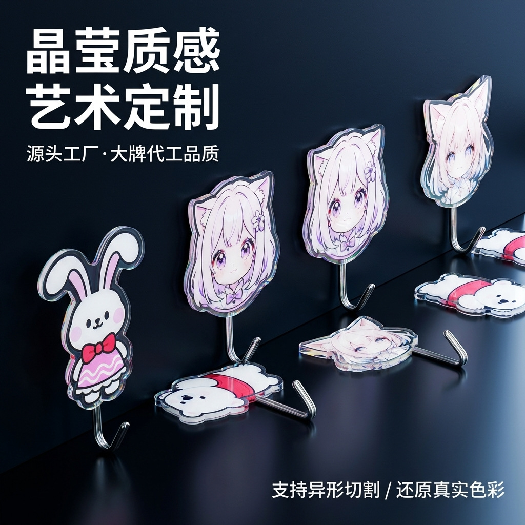 Custom Acrylic Hooks with Cute Cartoon Designs for Children, Strong Adhesive Hooks for Bathroom and Kitchen, No Drilling Required