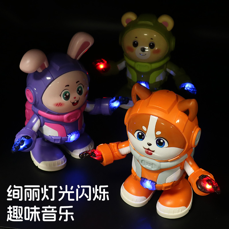 Transfronterizos eléctricos divertidos bailar conejos espaciales música luces oscilantes pequeñas muñecas eléctricas muñecas juguetes para niños mayoristas