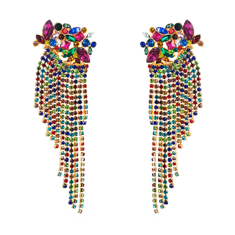 Fashion Color Diamond Series Geometric Long Tassel Claw Chain Earrings Catwalk Prom Earrings Accessories display picture 9