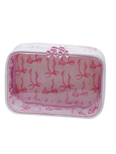 Cross-Border New Large-Capacity Simple Bow Transparent Pvc Cosmetic Bag Toiletry Bag Storage Bag