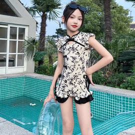 儿童泳衣女童夏季国风2025新款洋气女孩连体游泳衣新中式