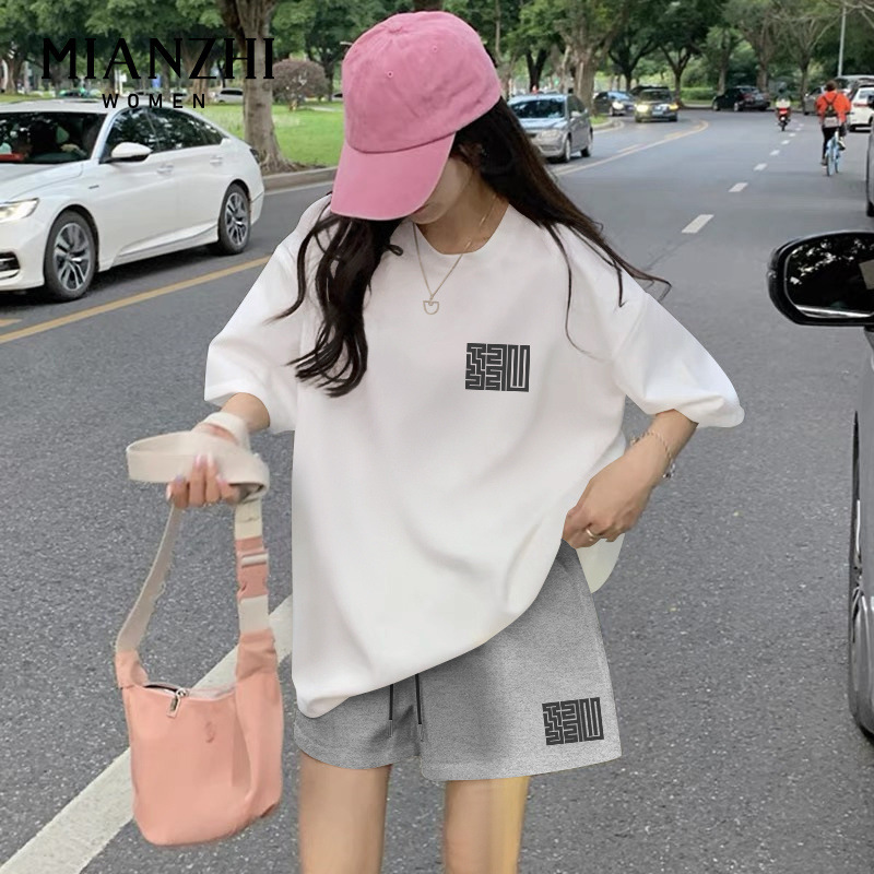 Cotton Casual Sports Suit for Women 2025 New Summer Trend Pure Cotton Complete Set of Short-Sleeved Shorts Two-Piece Set