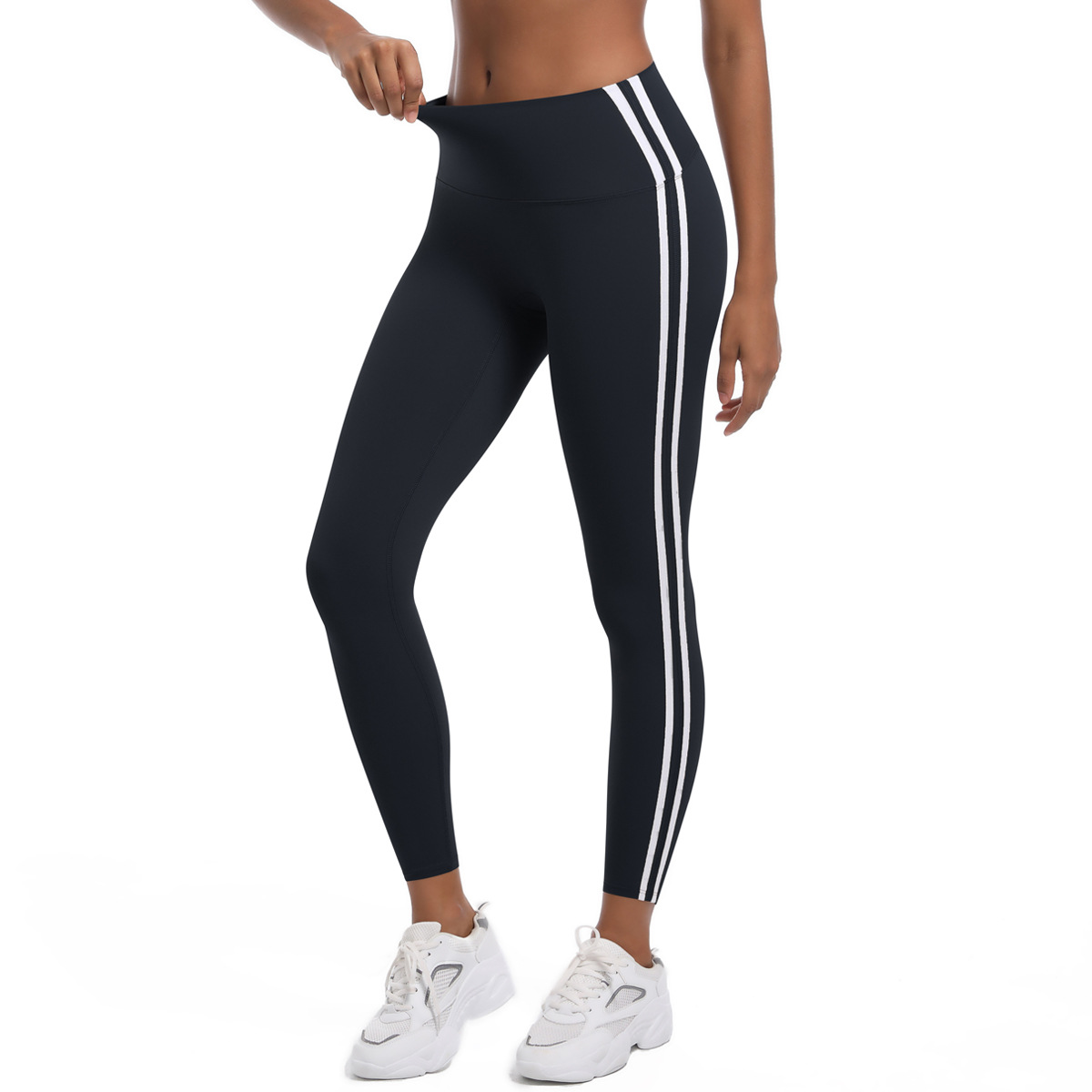 210g Weight Sleeveless Sleeve Length Nylon Fabric Type Short Top Length Leggings Pants Type Running, Sports Occasion Collarless Neckline Stripe Pattern Side Stripe Design Fitness, Sport Style Style Fitness Sport Style Stripe Nylon Collarless Side Stripe Active Bottoms Leggings 3