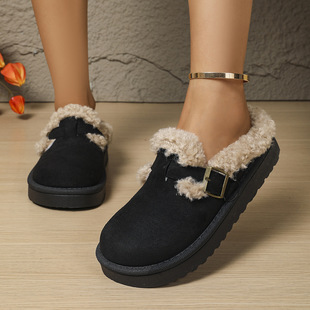 Temu Popular Women's Cotton Shoes 2025 Autumn and Winter New Large Size Round Toe Thick Sole Short Plush Fashion Women's Shoes Amazon