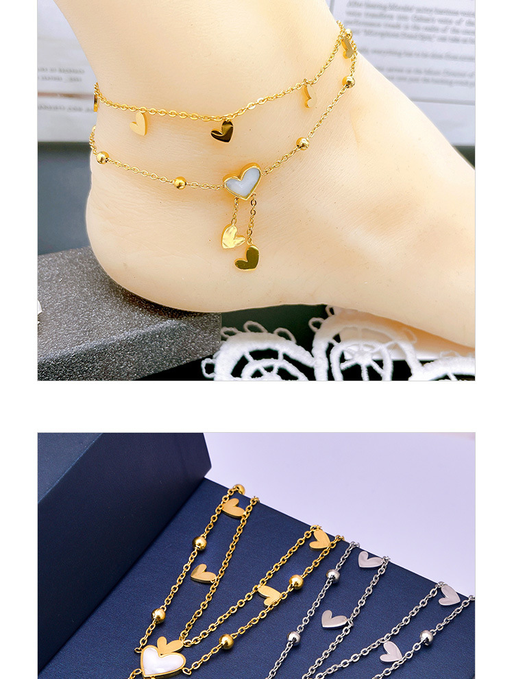 10g Weight PVD Coated Gold Plating Process Wholesale Jewelry Sweet Heart Shape 304 Stainless Steel Shell 18K Gold Plated Inlay Anklet