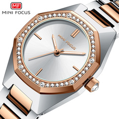 MINI FOCUS Women's Watch with Chanel-style Exquisite Octagonal Diamond Setting and Waterproof Steel Strap - Model 0433L