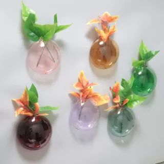 厂家直销创意壁挂玻璃花瓶扁饼花瓶彩色可6个装水培植物花瓶墙壁