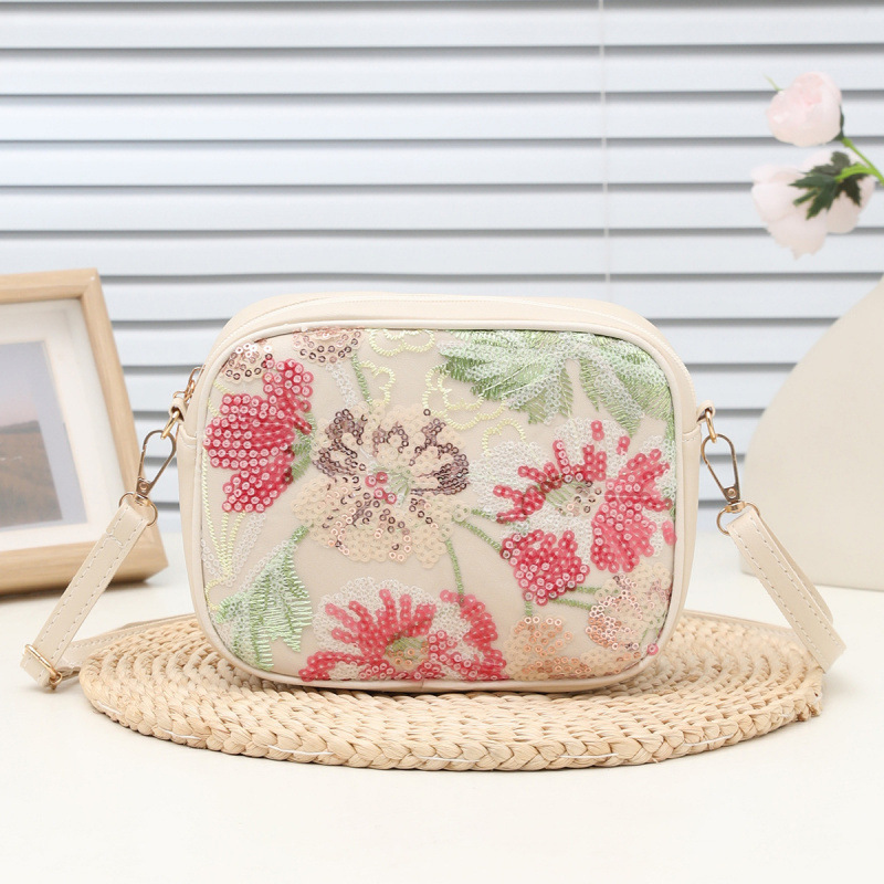 2025 nuevo otoño flores bordadas sequinilla bolsa de lona casual bolsa de hombro de viaje portátil portátil