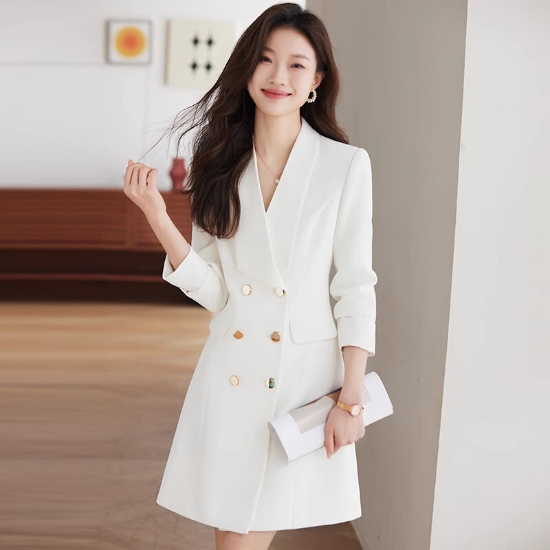 White High-end Spring and Autumn Dress Formal Occasion dress Women's 2024 New Broadcasting Host Professional Suit Dress White High-end Spring and Autumn Dress Formal Occasion dress Women's 2024 New Broadcasting Host Professional Suit Dress