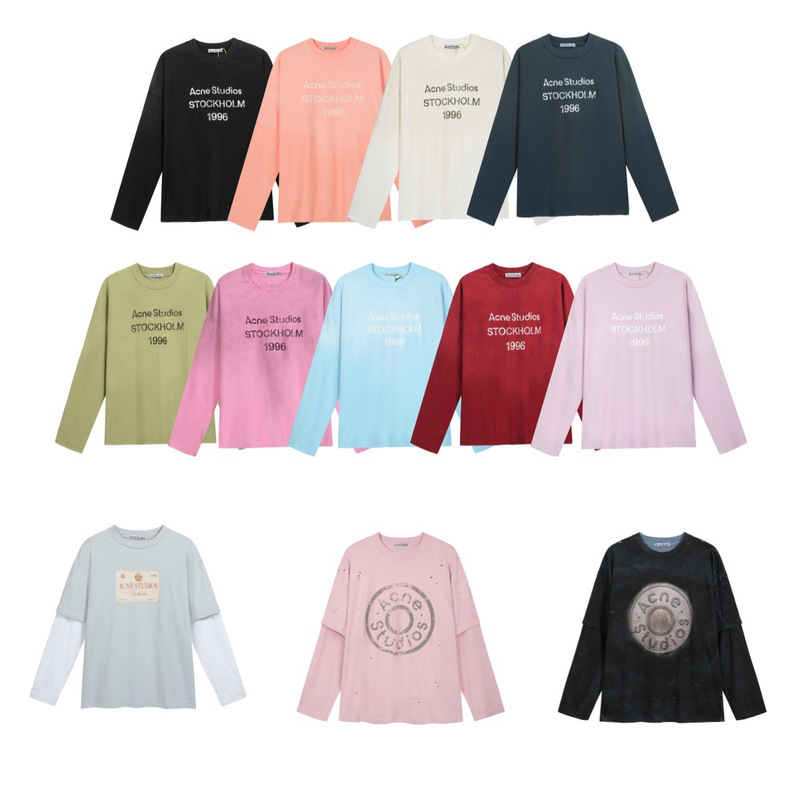 Ac Long-Sleeved T-Shirt 1996 Letter Print Washed and Distressed Cotton Spring and Autumn Unisex Couple Loose Trendy Top