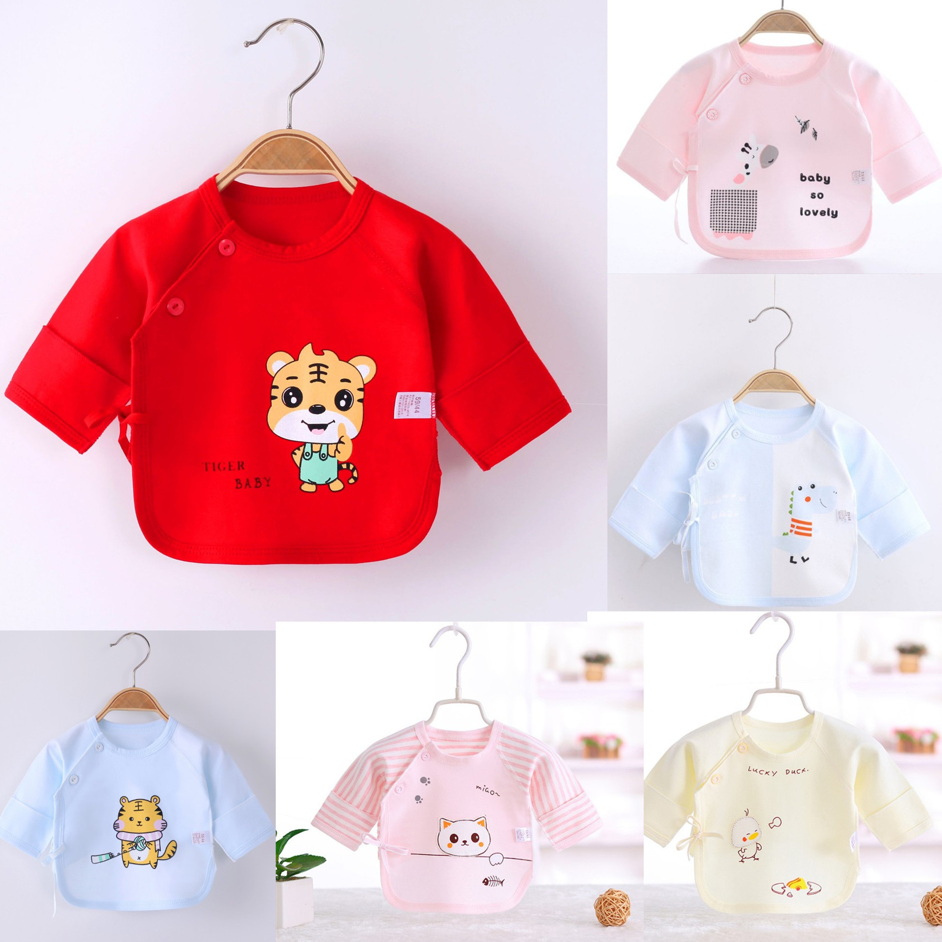 0-3個月新生兒衣服純棉新款初生寶寶挖背衫系帶上衣半背衣和尚服