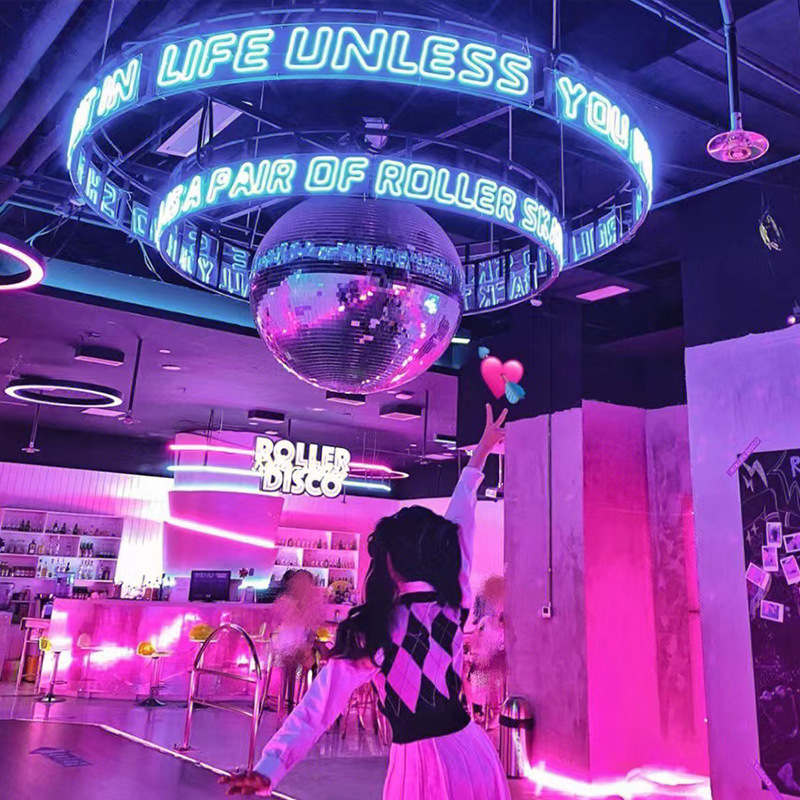 Factory direct acrylic curved neon light, illuminated letter, round hanging ring LED trendy bar decorative light, ambient light.