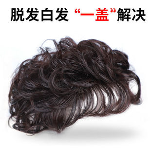 Middle-aged and elderly mother wig female headgear simulation hair cover white hair short volume replacement piece simulation cover head without trace