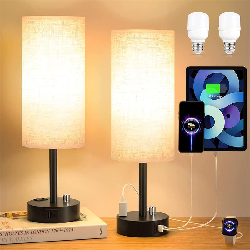 American Small Table Lamp, Simple and Modern Touch Three-Speed Dimming Round with USB Port Socket, Bedroom Bedside Table Lamp American Small Table Lamp, Simple and Modern Touch Three-Speed Dimming Round with USB Port Socket, Bedroom Bedside Table Lamp