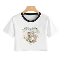 Baby Angel Crop Tops 露脐上衣女学生卡通天使宝宝印花短装T恤