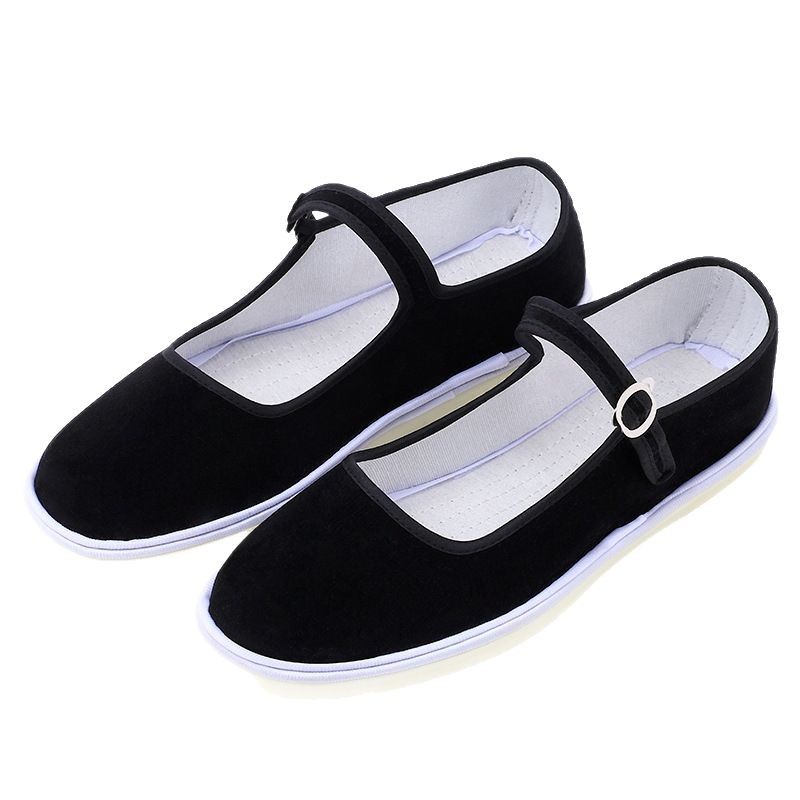 Primavera y verano hechos a mano botones de tendón de vaca zapatos de tela de damas viejos zapatos de tela de Beijing de mediana edad zapatos de flor de cordón tipo hebilla