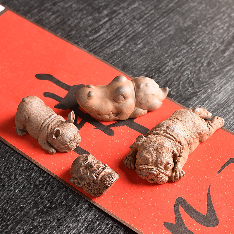 Creative Tea Pet Little Crocodile Lying Dog Ornaments Firewood Burning Boutique Can Raising Rough Pottery Tea Play Tea Table Ceramic Cute Decoration
