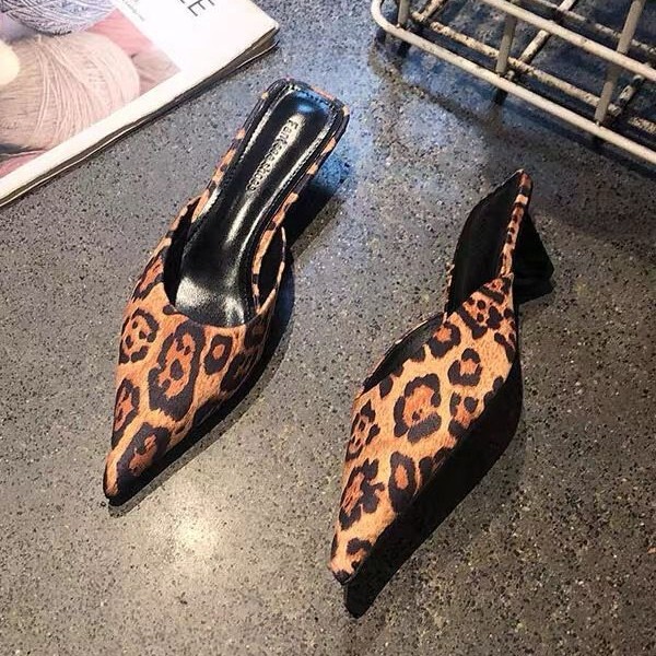 New Trendy High-Heeled Mules with Leopard Print, French Style, 2025 Fashion Pointed Toe Slip-On Stiletto Heels for Spring and Autumn New Trendy High-Heeled Mules with Leopard Print, French Style, 2025 Fashion Pointed Toe Slip-On Stiletto Heels for Spring and Autumn