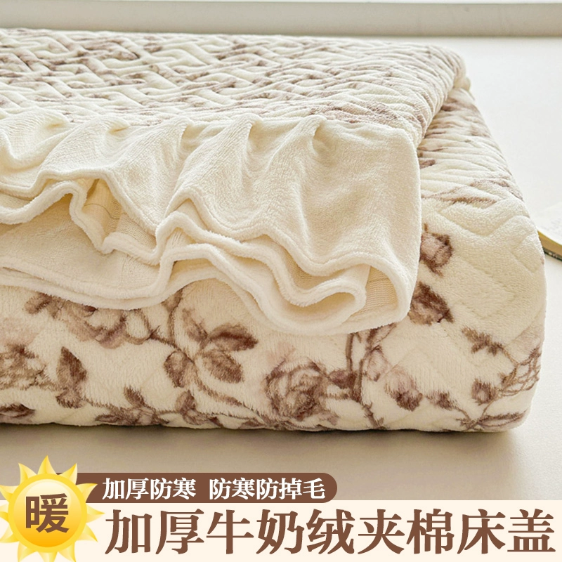 Winter coral quilted flannel sheet, increased thickness