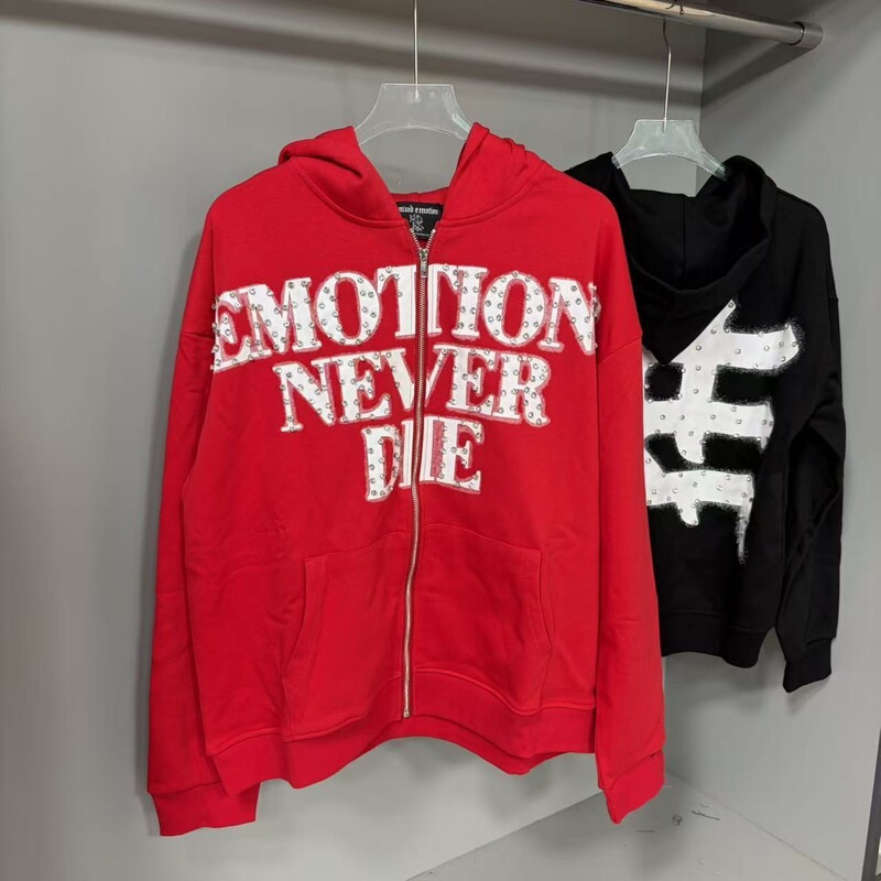 Mixed Emotion Street Retro Diamond Letter Hooded Sweatshirt for Men and Women Loose Zipper Autumn and Winter Jacket Mixed Emotion Street Retro Diamond Letter Hooded Sweatshirt for Men and Women Loose Zipper Autumn and Winter Jacket