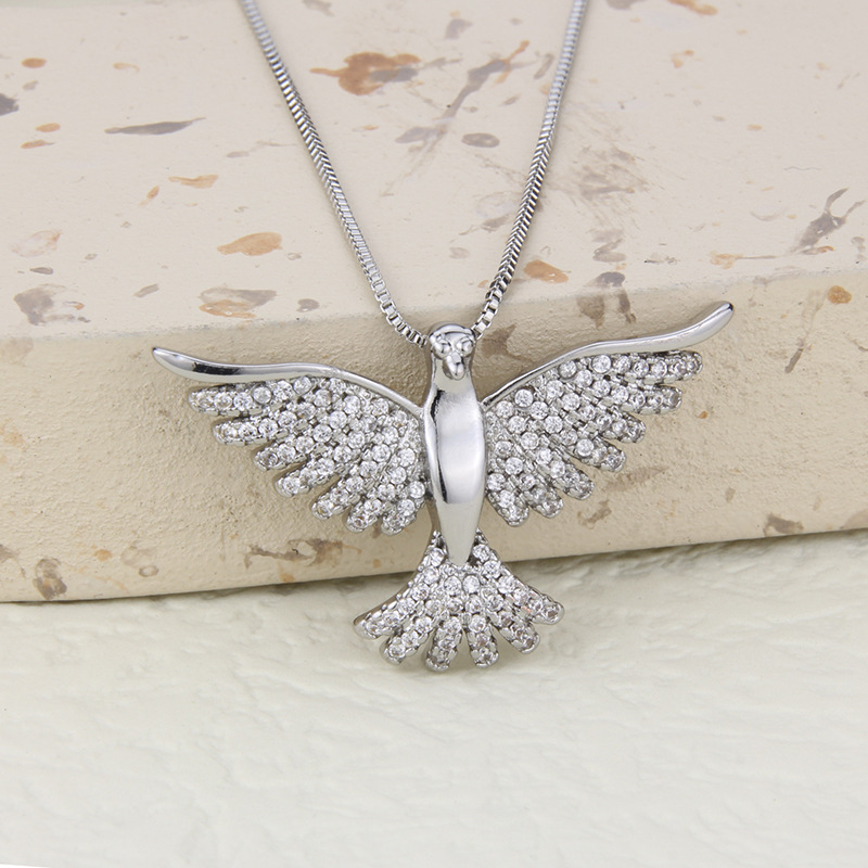 simple animal shape holy bird inlaid zircon pendant copper necklace wholesale