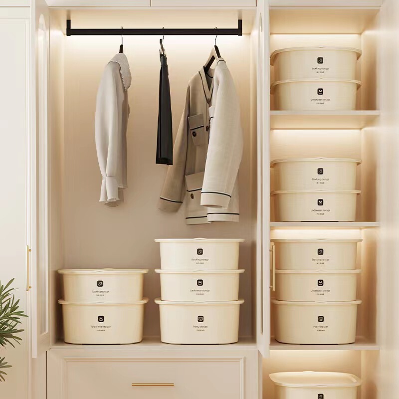 下着、下着、靴下収納ボックス、クリームスタイル家庭用プラスチック寝室ワードローブスリーインワン衣類コンパートメント収納ボックス|undefined
