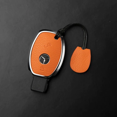 Car key bag, Mercedes Key Covers: C-Class, S-Class, E-Class - mercedes-benz-c-class-2-button-key-fob-case-minimalist-lanyard-emma-orange
