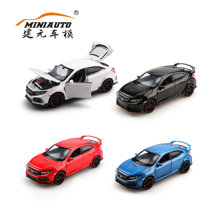 Jianyuan aleación genuina 1:32 Civic Typer modelo de coche tire hacia atrás con sonido y luz niño modelo de coche de juguete adornos