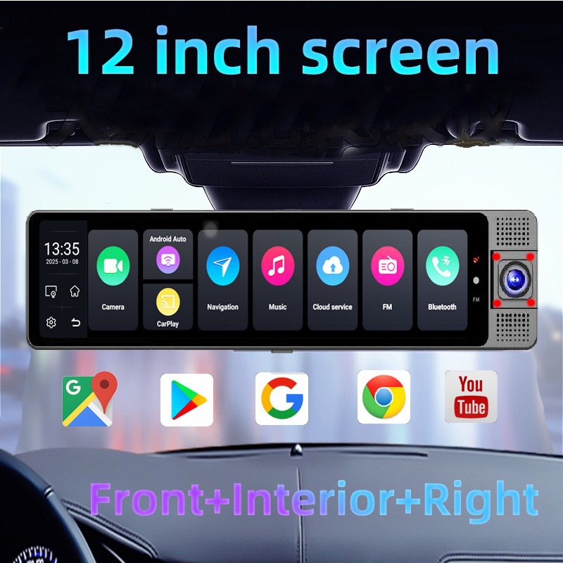 Three-Lens 4g Android 13 System 12-Inch 4+64Gb Large Memory Screen Mirroring Carplay Dash Cam Phone