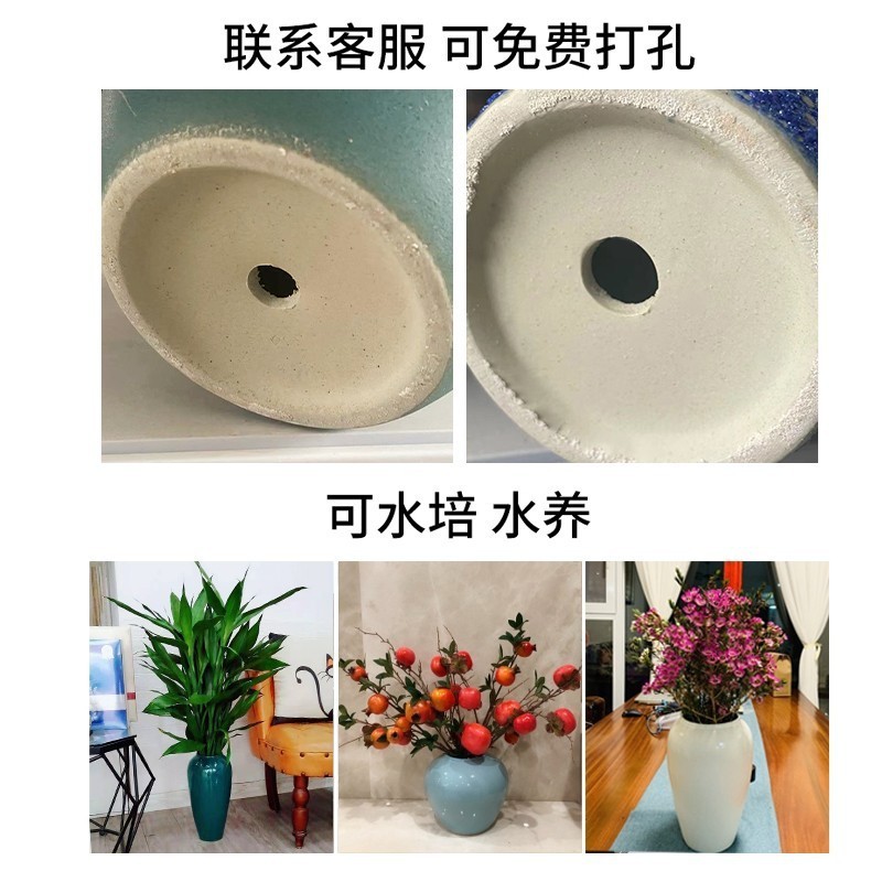 景徳鎮の陶磁器の花瓶の置物の客間の生け花の新しい中国式の玄関の装飾品の花器の復古の太い陶缶の植木鉢|undefined