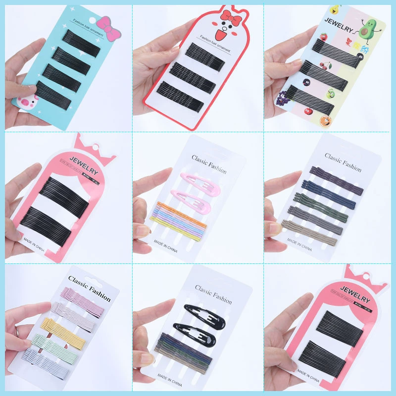 Black Steel Hairpins (Korean Style), Assorted Shapes & Sizes, Carded Pack