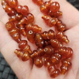 冰种红玛瑙通孔葫芦玉石散珠红玉髓立体葫芦手链项链饰品配件珠子