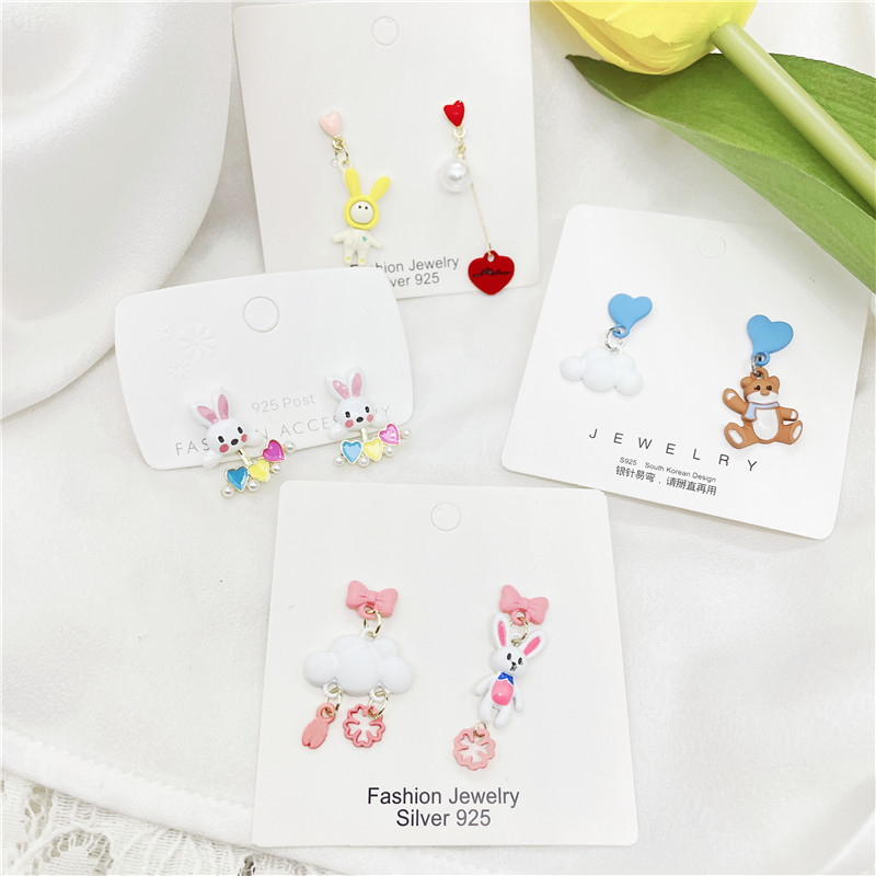Cartoon Style Clouds Rabbit Heart Shape Imitation Pearl Alloy Enamel Women's Drop Earrings display picture 1