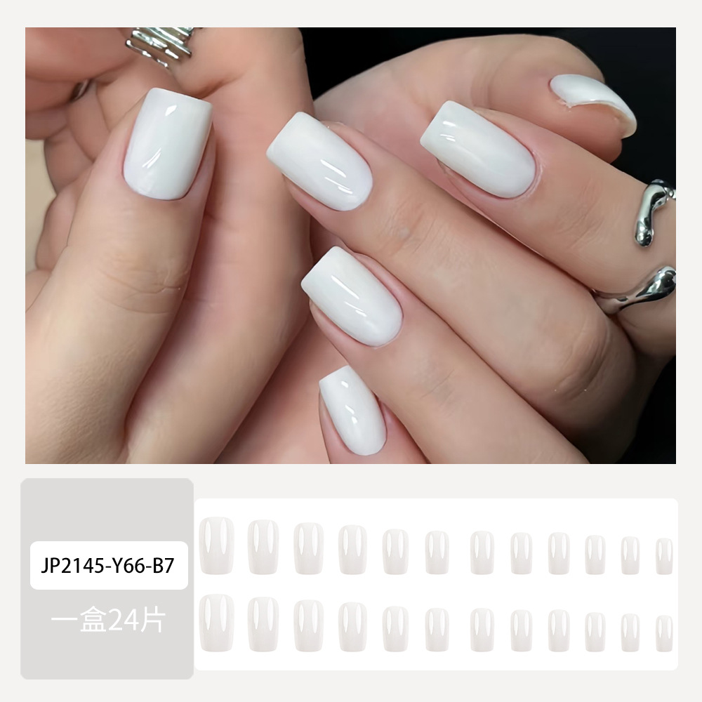 Comercio extranjero más vendido blanco leche puro brillante manicure minimalista de alto nivel viento desgaste de uñas 24 piezas de parche de uñas