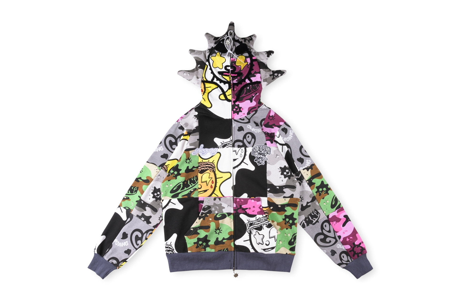 Glo Gang Zip Sweater Cartoon Camo Print Multicolor