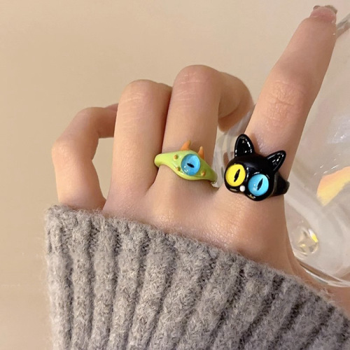 Childlike Cute Monster Cat Ring Women's 2024 New Trendy Fashion Personalized Ring Niche Design Index Finger Ring