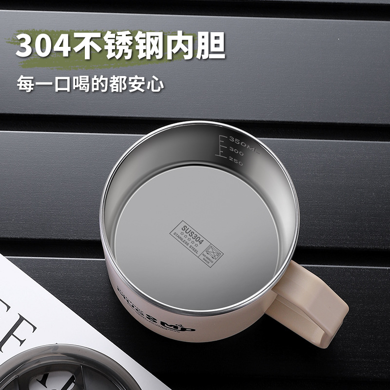 304 스테인리스 이중 머그컵 400ml 뚜껑 손잡이 사무실 커피잔