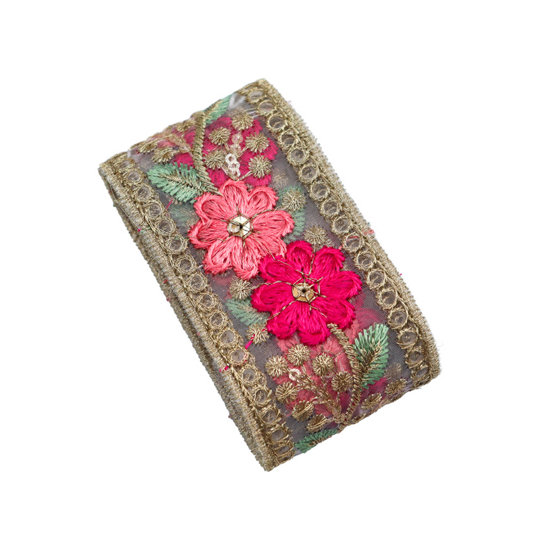 Accesorios Hanfu de encaje bordado de organza de 4,5 CM, estilo étnico, bordado por computadora, lentejuelas, cuello, accesorios de equipaje