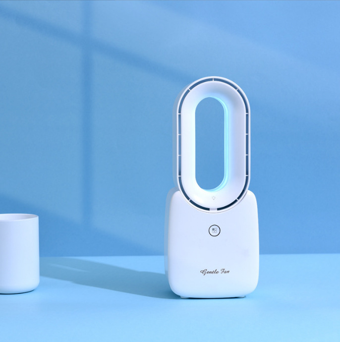 Escritorio creativo mini sin cuchilla USB recargable ventilador noche luz pequeño ventilador portátil hogar dormitorio aire acondicionado ventilador