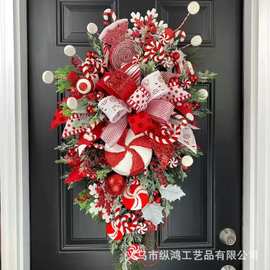纵鸿独立站圣诞花环亚马逊跨境热卖糖果倒挂节日圣诞装饰圣诞花圈